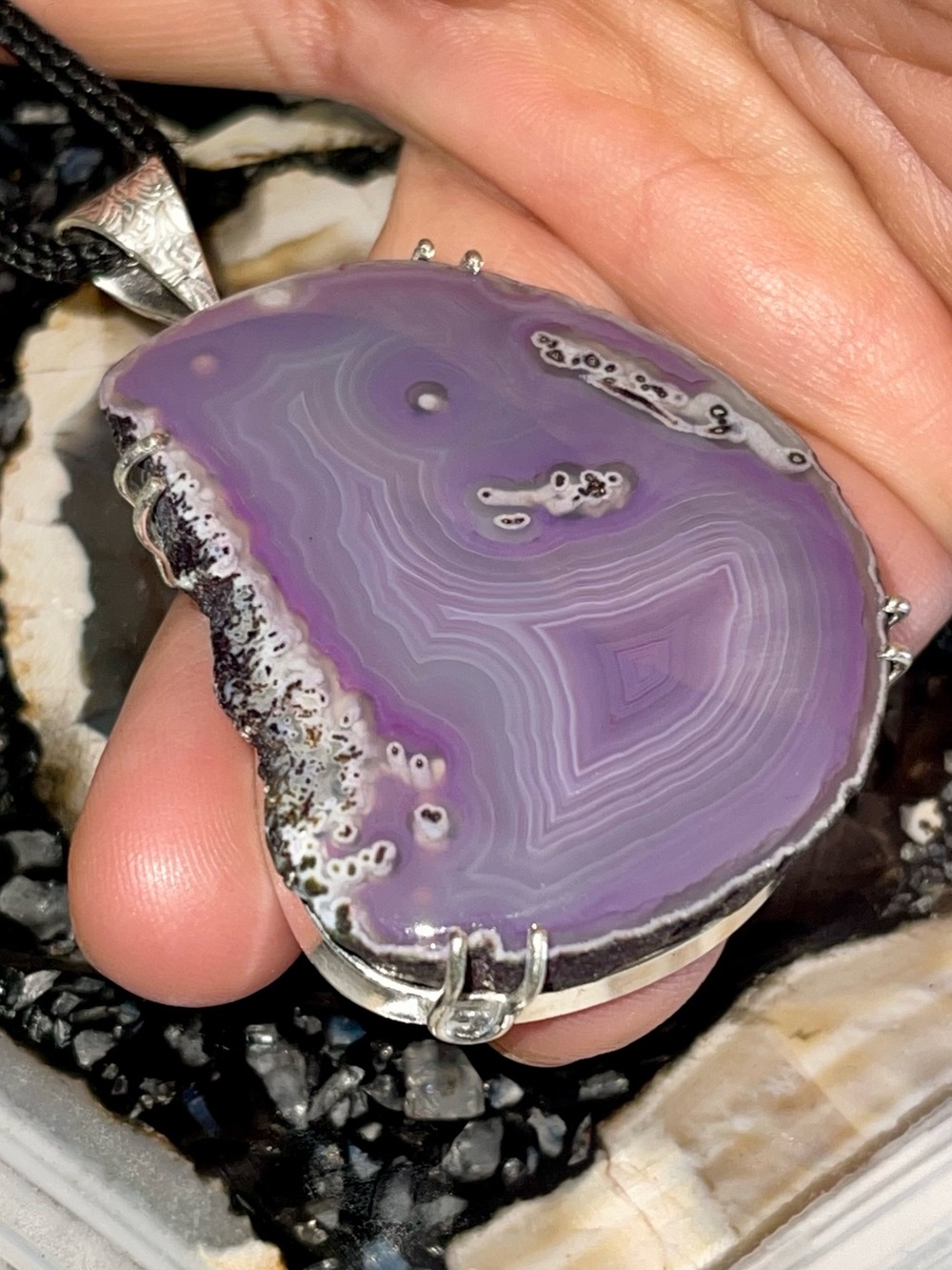 Purple Agate Geode Slice Drusy Pendant 2 1/2”